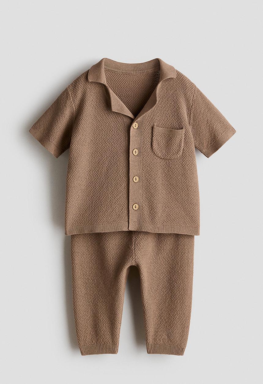 H&M - 2-piece cotton-knit set - light brown