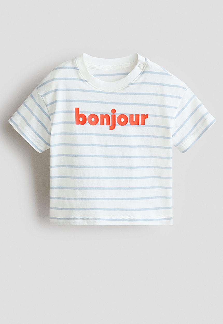 H&M - Printed cotton t-shirt - white/bonjour