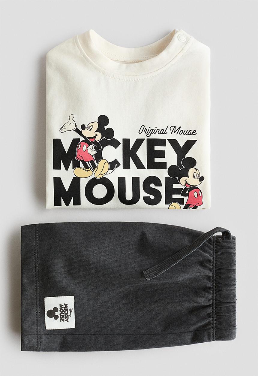 H&M - 2-piece printed set - white/mickey mouse