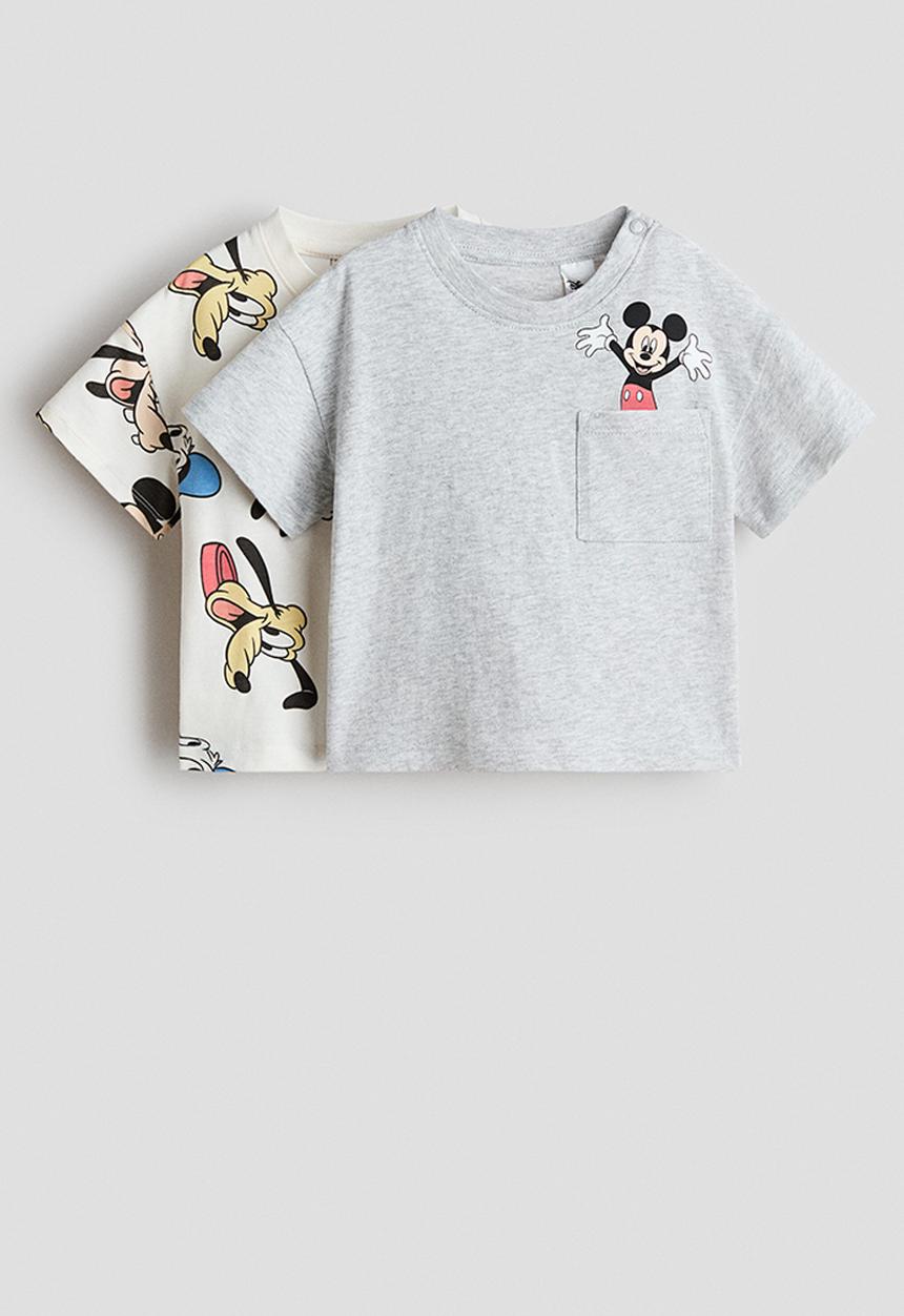 H&M - 2-pack printed t-shirts - cream/mickey mouse