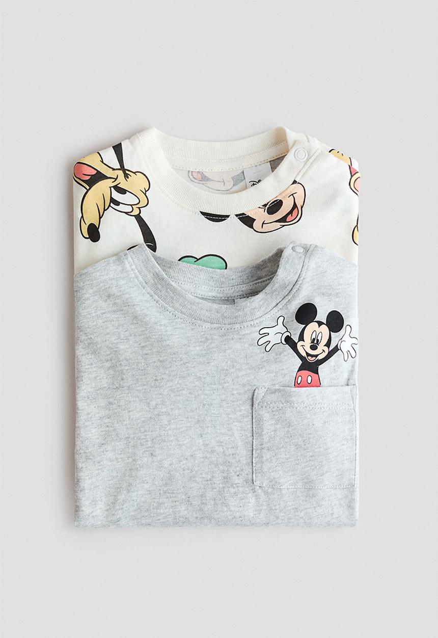 H&M - 2-pack printed t-shirts - cream/mickey mouse