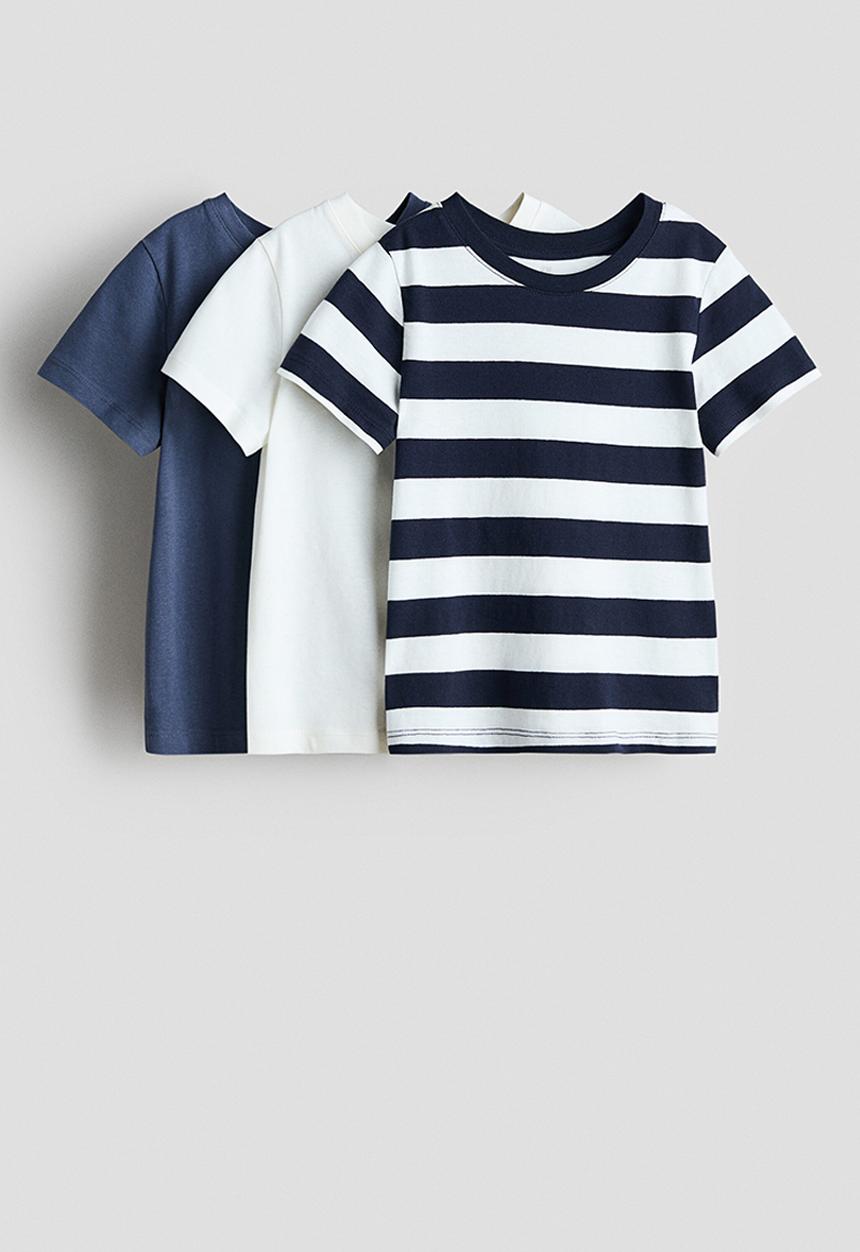 H&M - 3-pack cotton t-shirts - navy blue/striped