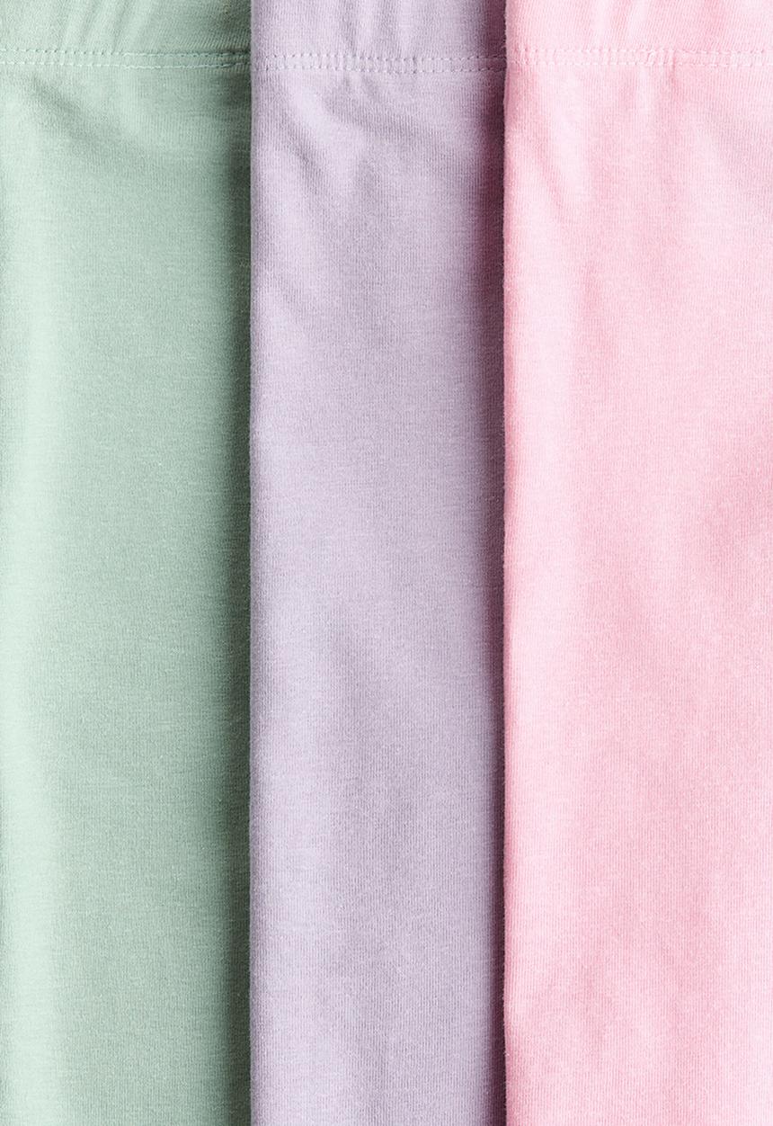 H&M - 3-pack cotton jersey leggings - light green/purple/pink