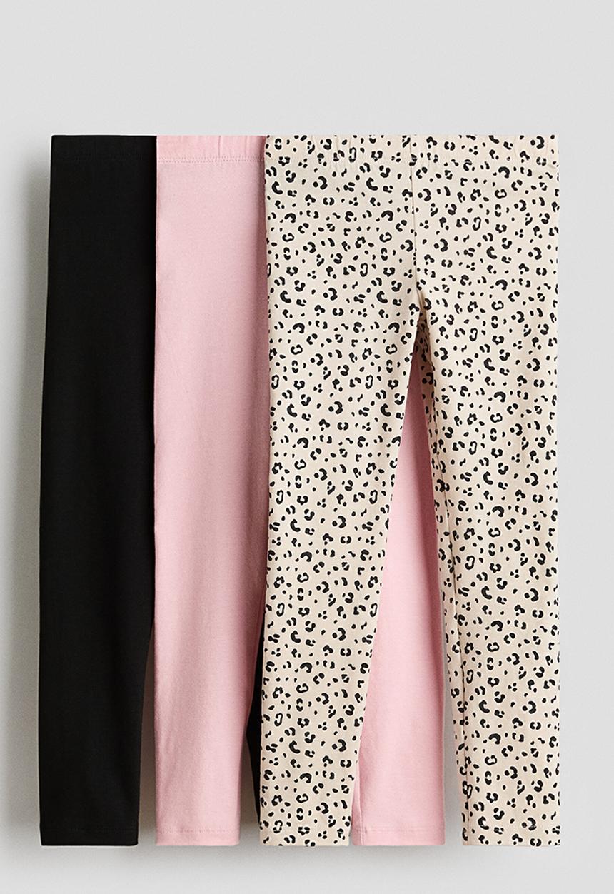 H&M - 3-pack cotton jersey leggings - light beige/leopard print
