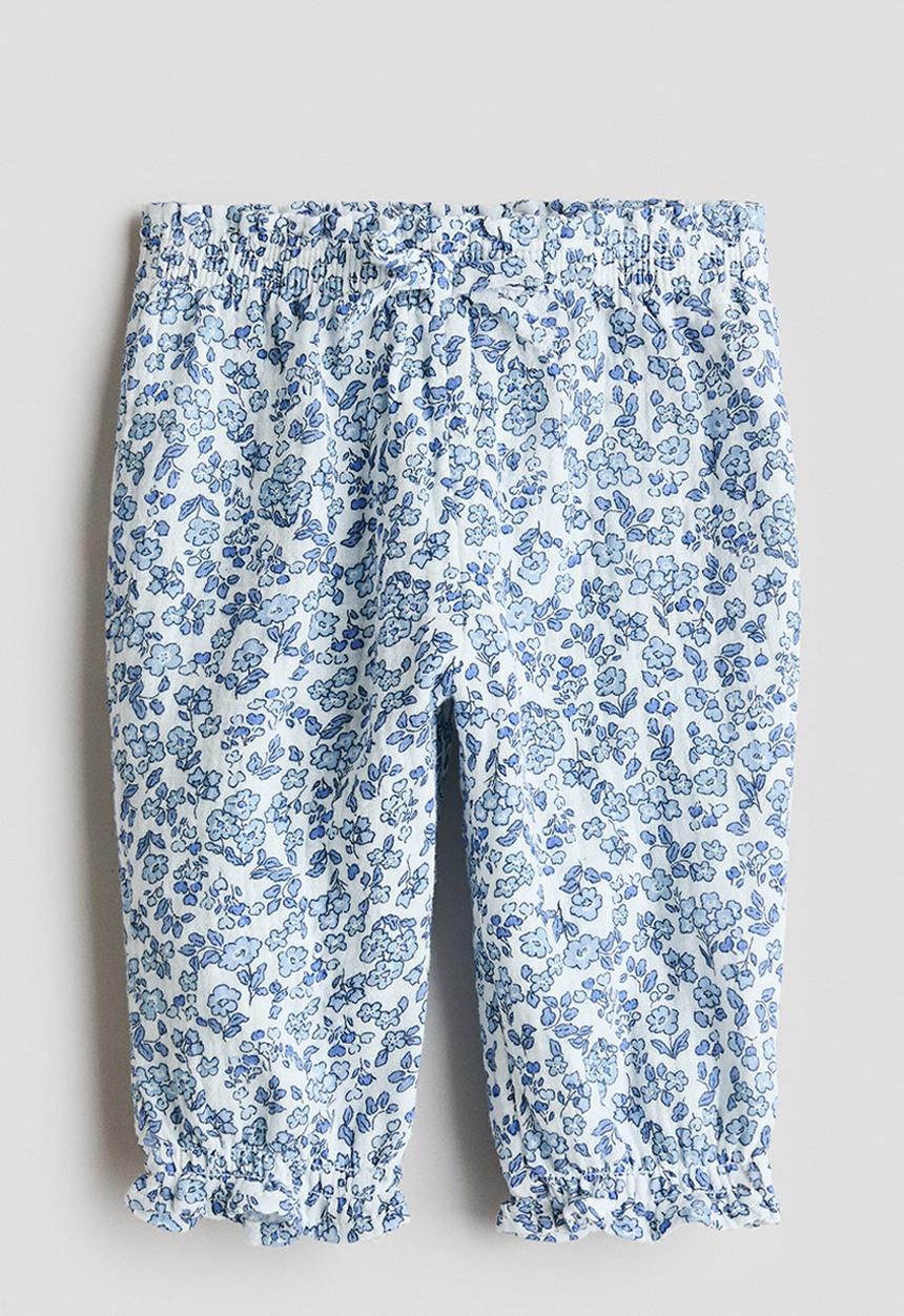 H&M - Cotton muslin trousers - white/blue floral