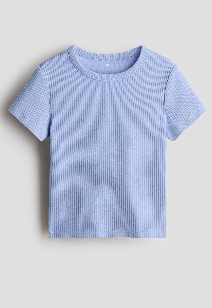 H&M - Ribbed cotton top - light blue marl