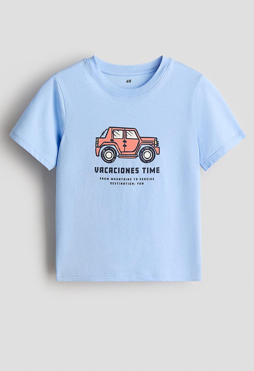 H&M - Printed t-shirt - light blue/car