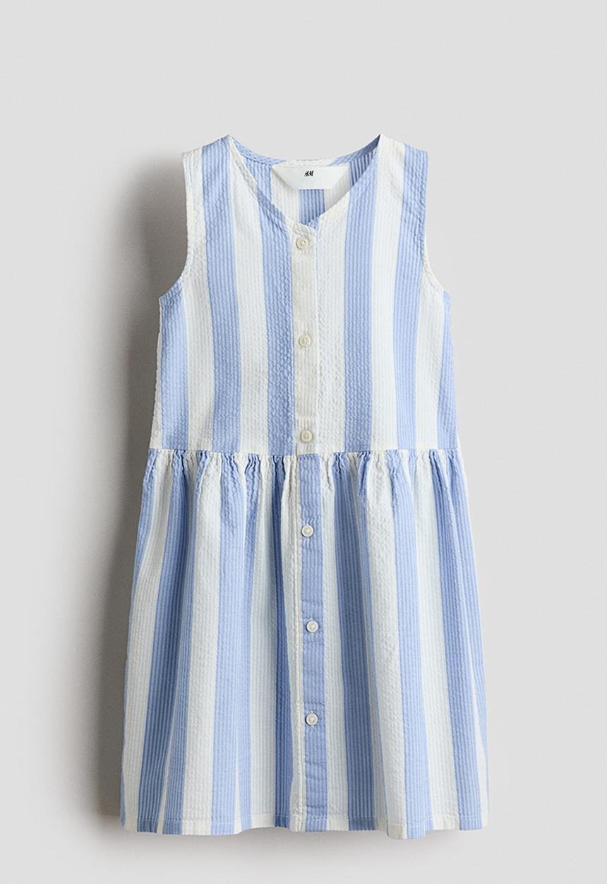 H&M - Patterned seersucker dress - light blue/striped