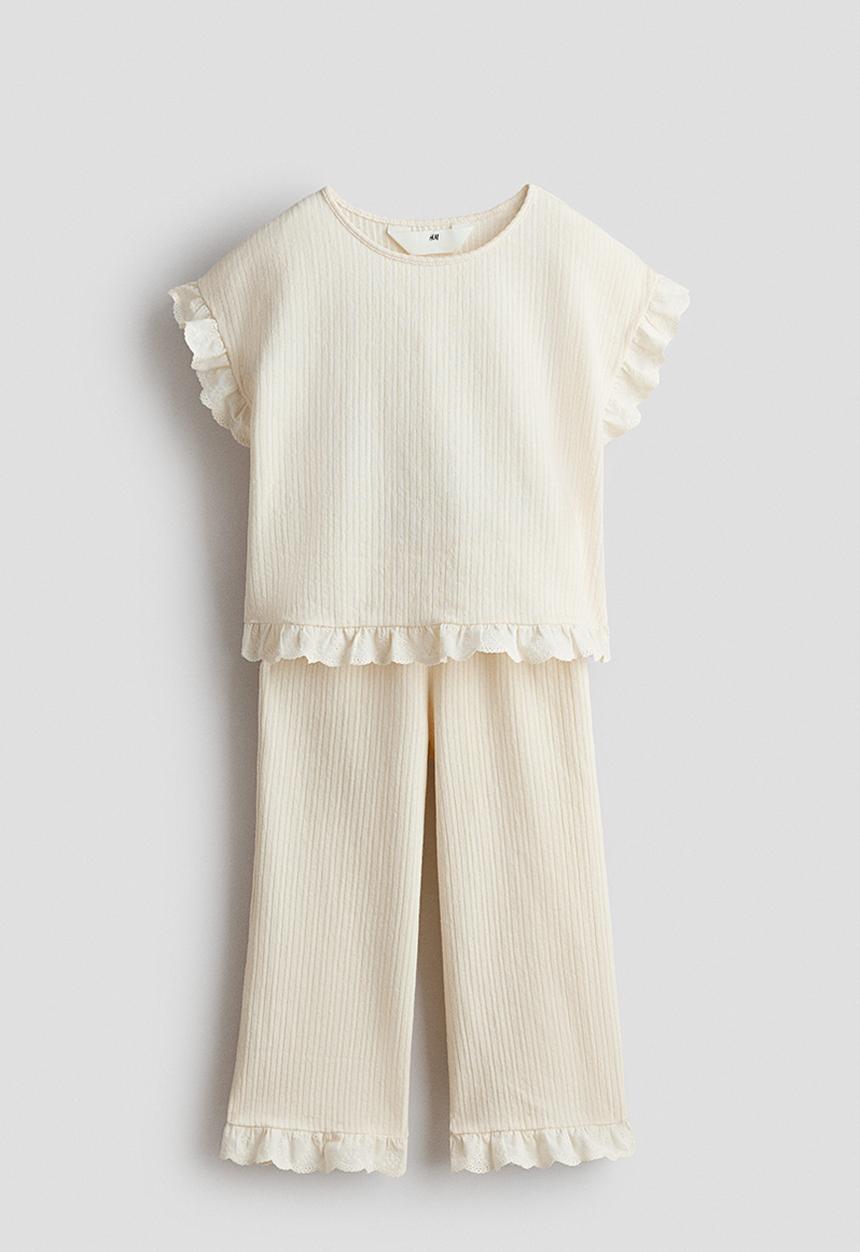 H&M - 2-piece frill-trimmed set - cream