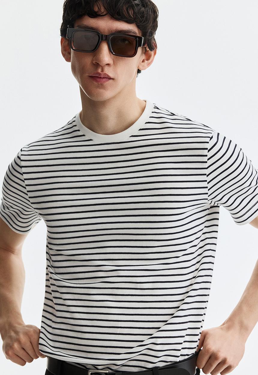 H&M - Slim fit T-shirt - white/black striped