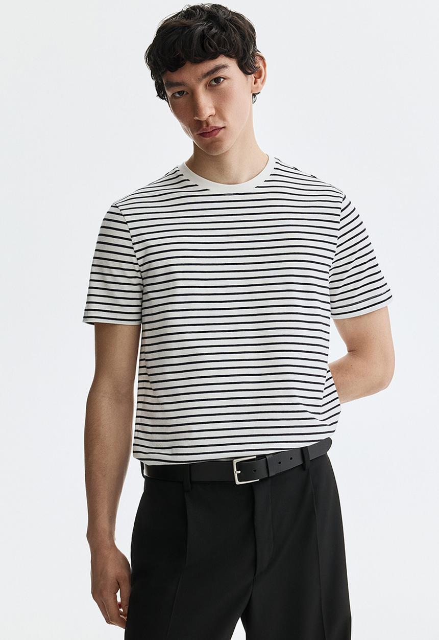 H&M - Slim fit T-shirt - white/black striped