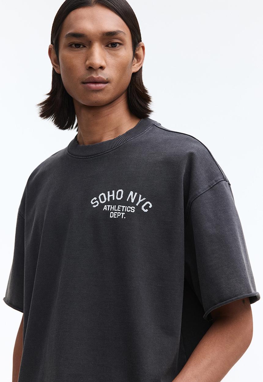 H&M - Oversized fit boxy-style T-shirt - dark grey/soho nyc