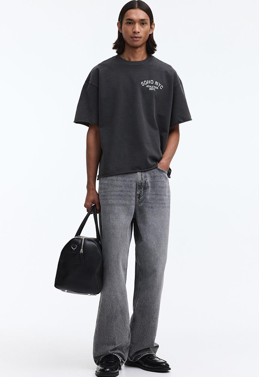 H&M - Oversized fit boxy-style T-shirt - dark grey/soho nyc