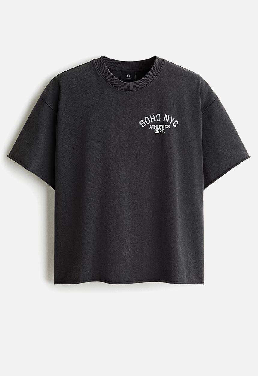 H&M - Oversized fit boxy-style T-shirt - dark grey/soho nyc