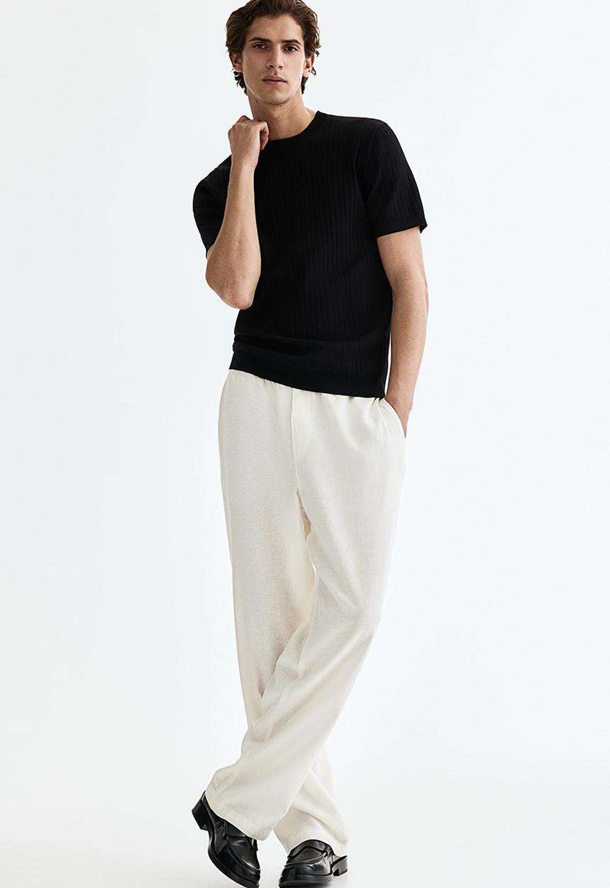 H&M - Relaxed fit linen-blend trousers - white