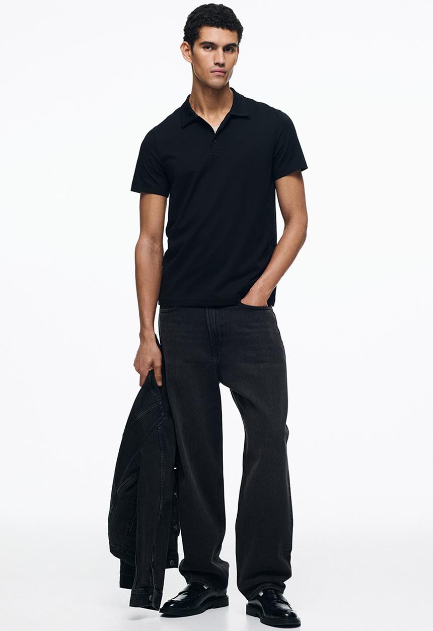 H&M - Slim fit polo shirt  - black