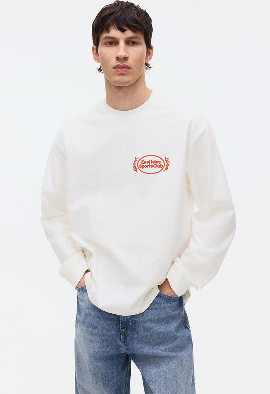 H&M - Loose fit printed long-sleeved top - white/sports club