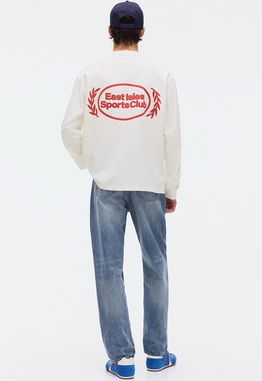 H&M - Loose fit printed long-sleeved top - white/sports club