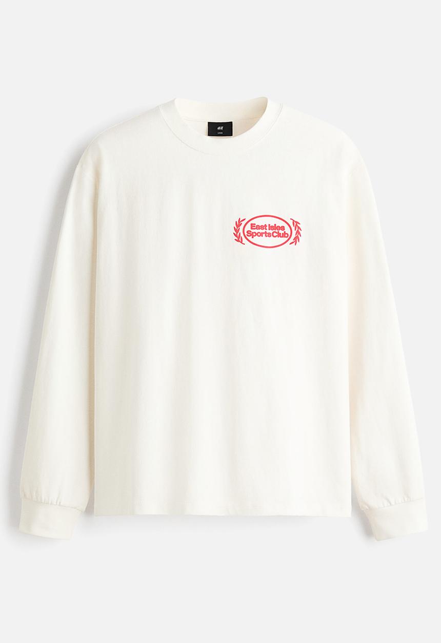 H&M - Loose fit printed long-sleeved top - white/sports club