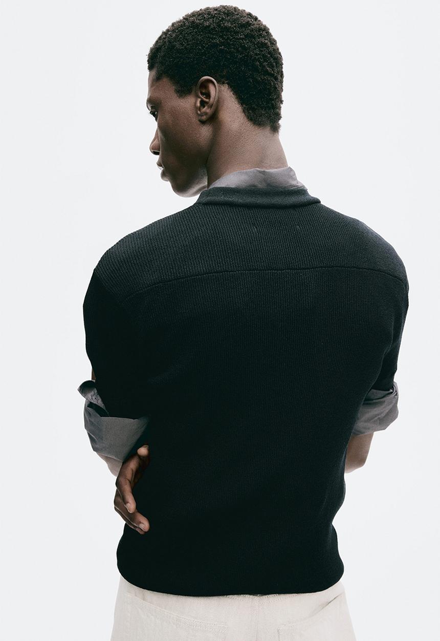 H&M - H&M Atelier: Slim fit knitted wool-blend t-shirt - navy blue