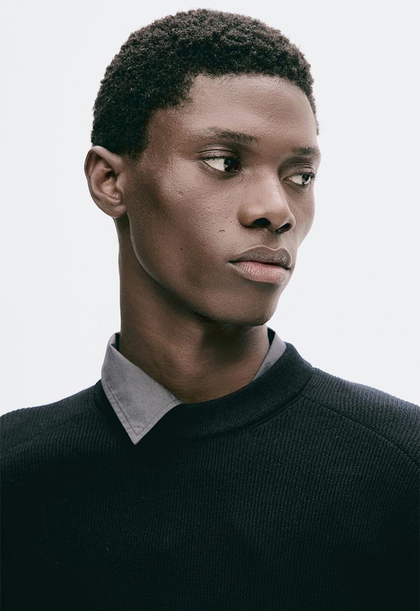 H&M - H&M Atelier: Slim fit knitted wool-blend t-shirt - navy blue