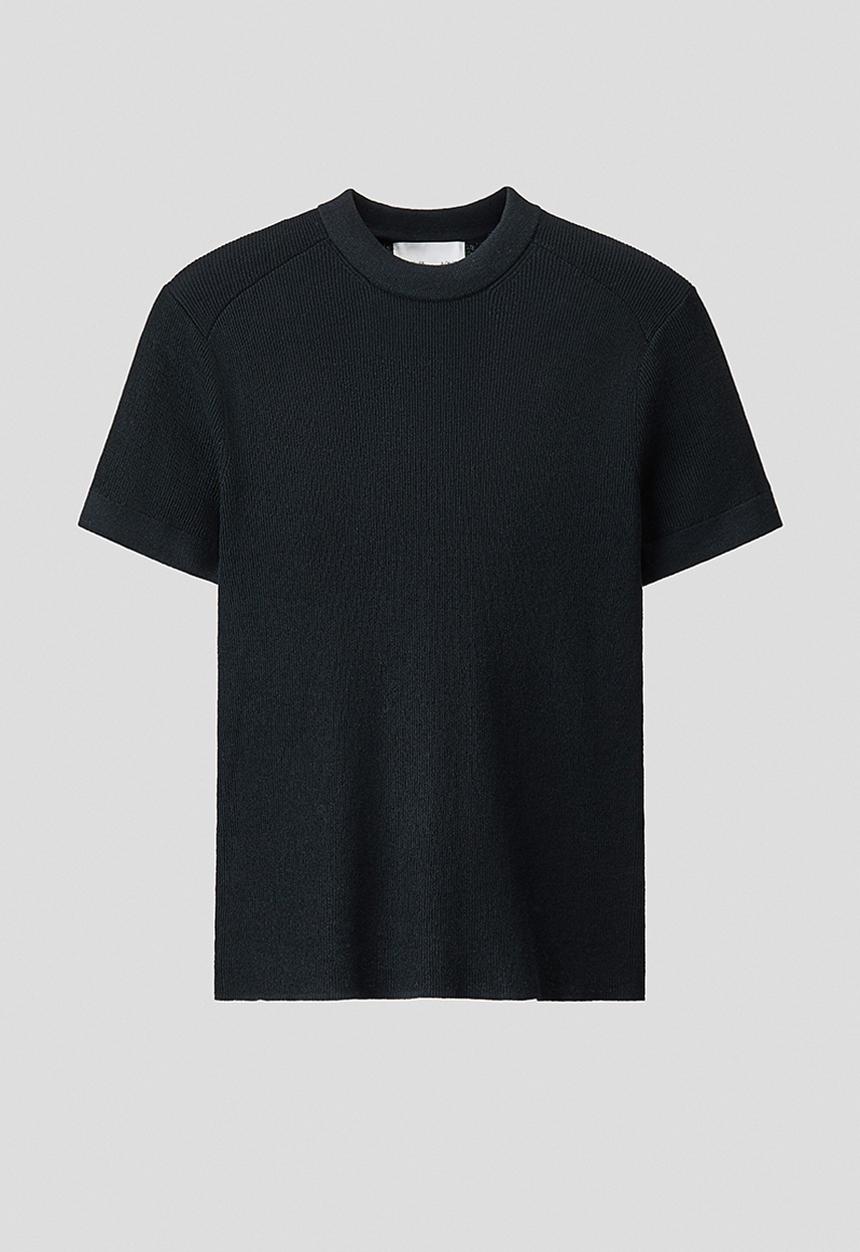H&M - H&M Atelier: Slim fit knitted wool-blend t-shirt - navy blue