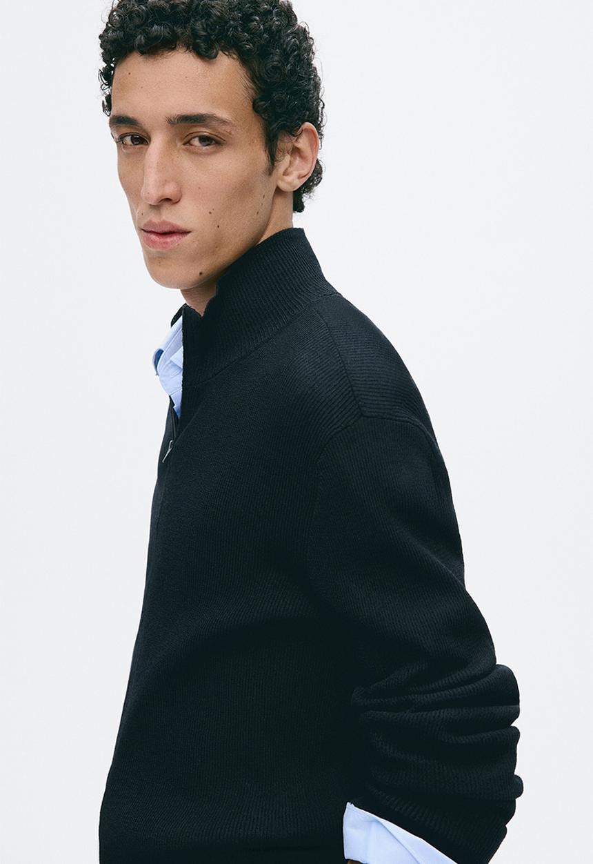 H&M - H&M Atelier: Slim fit zip-through cardigan - navy blue