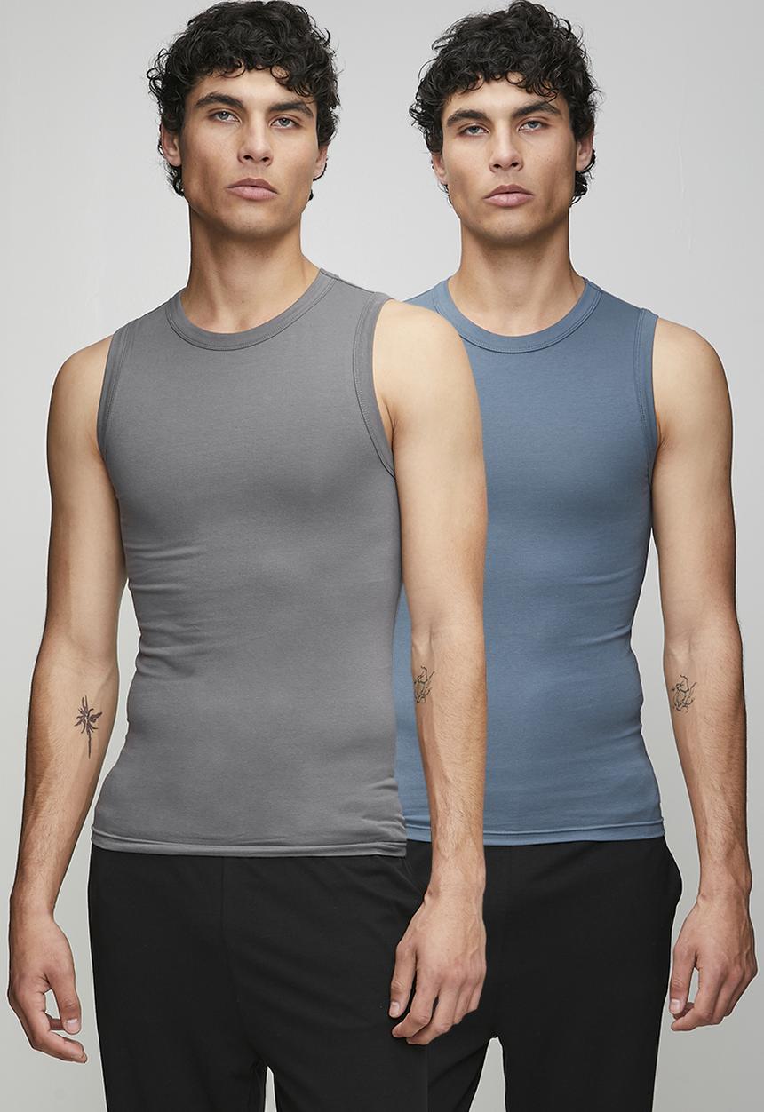 Bear - 2Pk cotton elastane vest - denim blue/dove grey