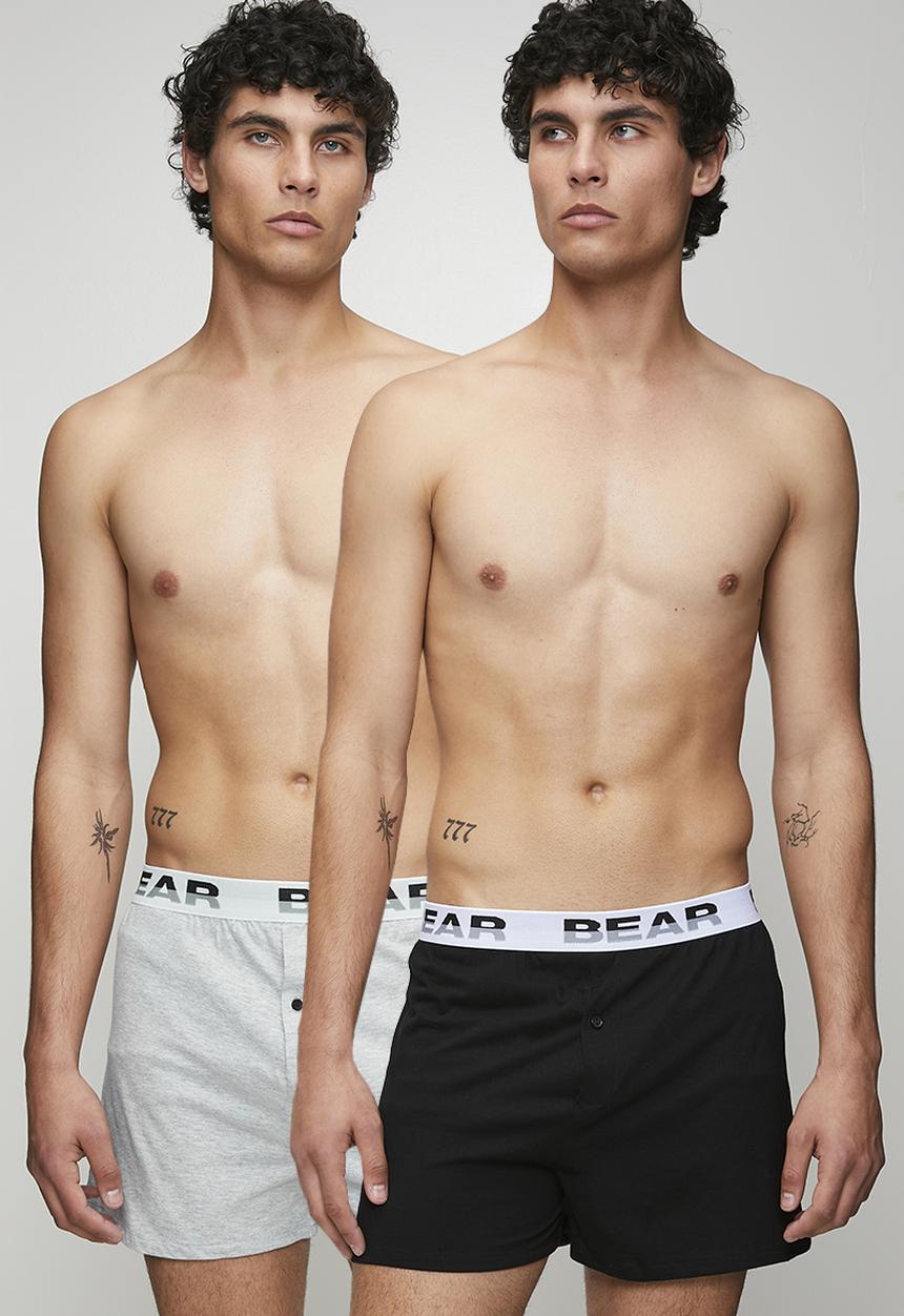 Bear - 2Pk single jersey boxer short - grey melange/black