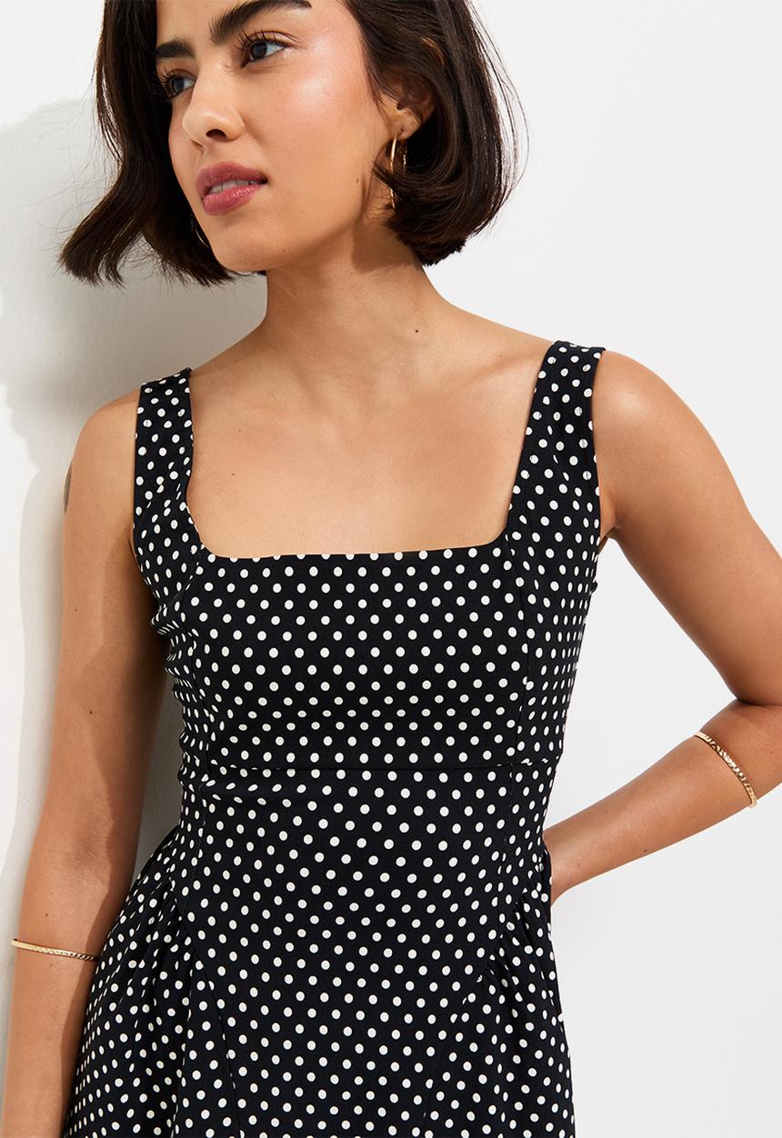 New Look - Ex spt beng sq nck seam midi - black spot