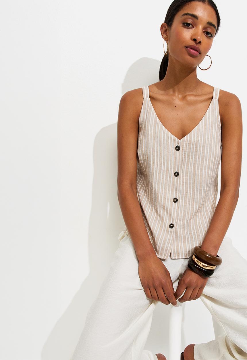 New Look - Stripe alison btn cami - cream