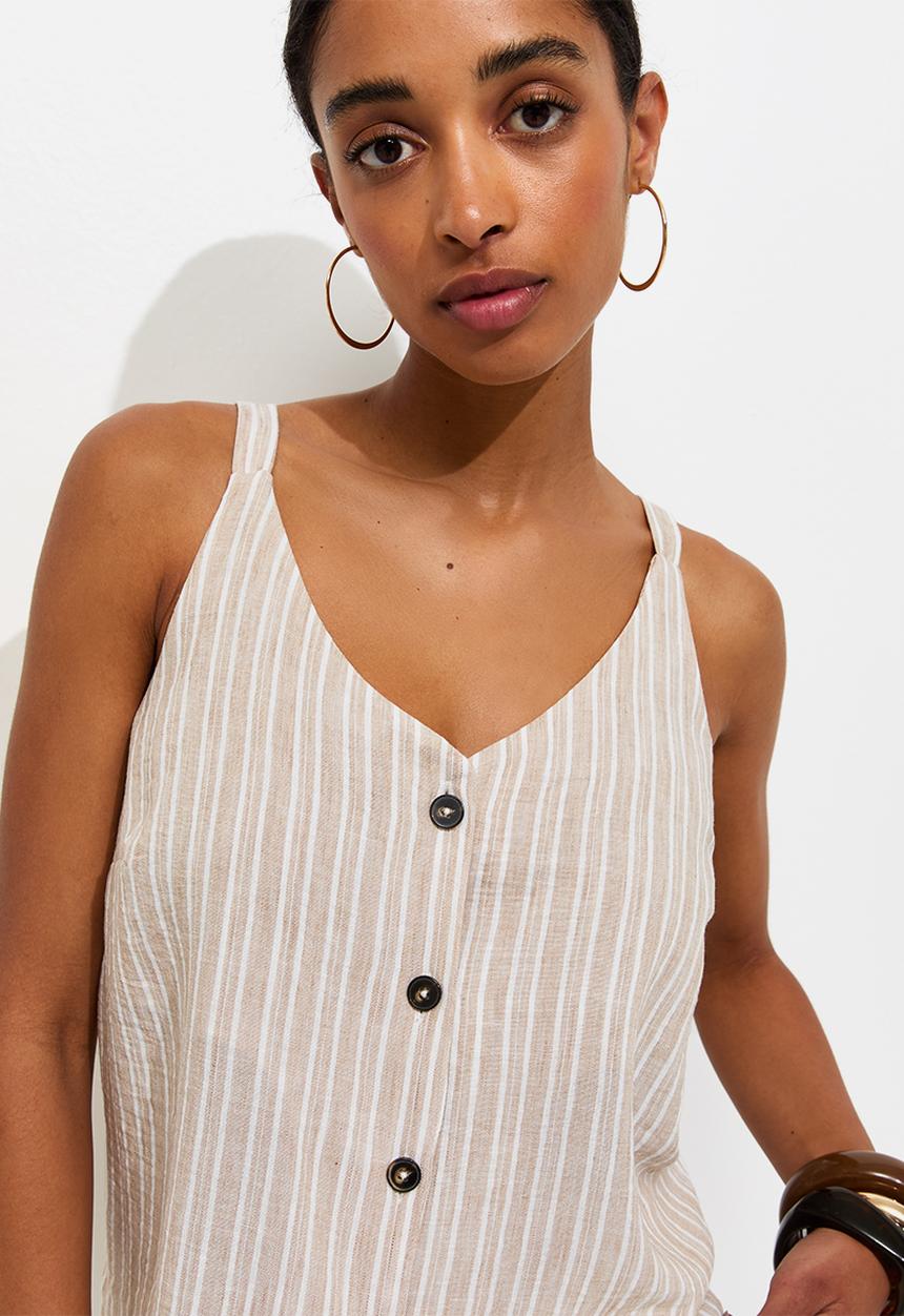 New Look - Stripe alison btn cami - cream