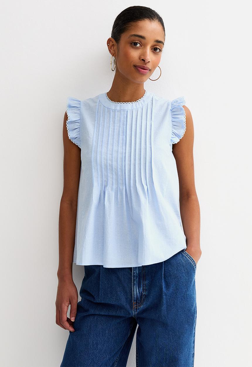 New Look - K sammy stripe pintuck blouse - blue