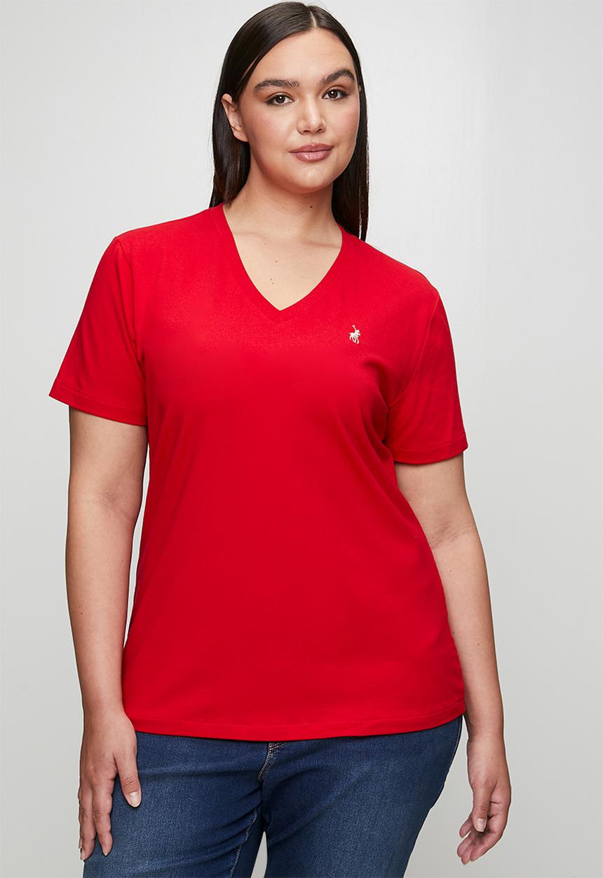 POLO - Wmn kelly short sleeve v-neck T-shirt - red