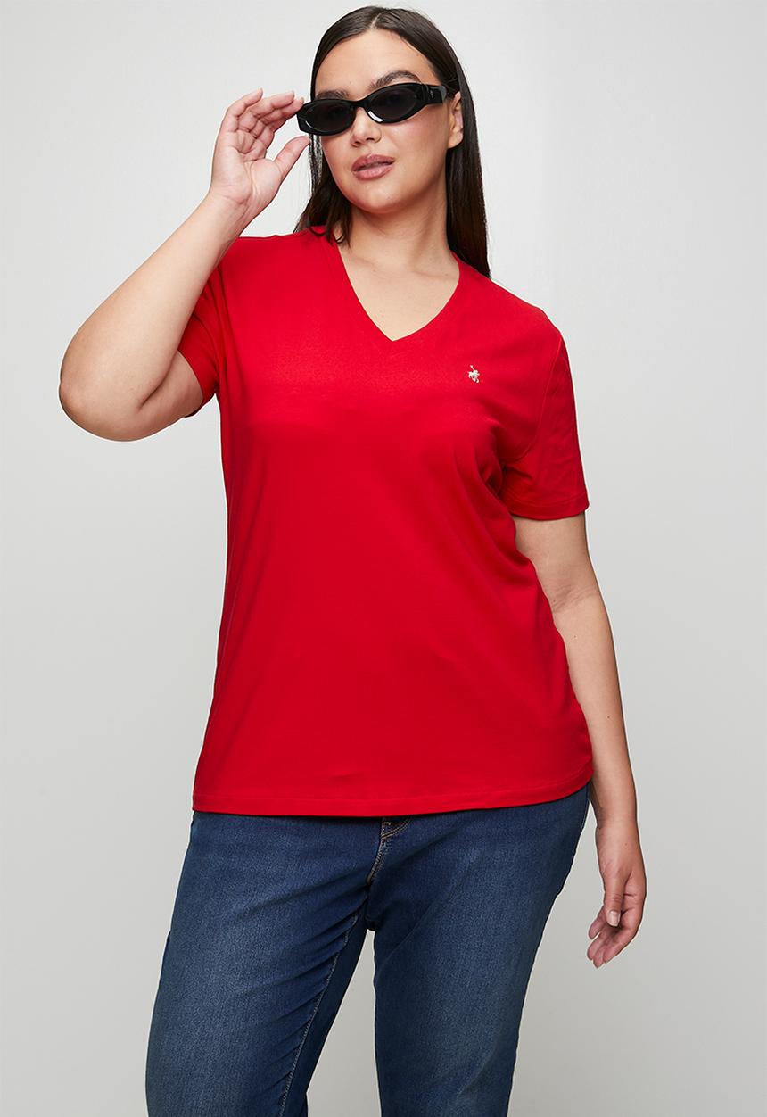 POLO - Wmn kelly short sleeve v-neck T-shirt - red