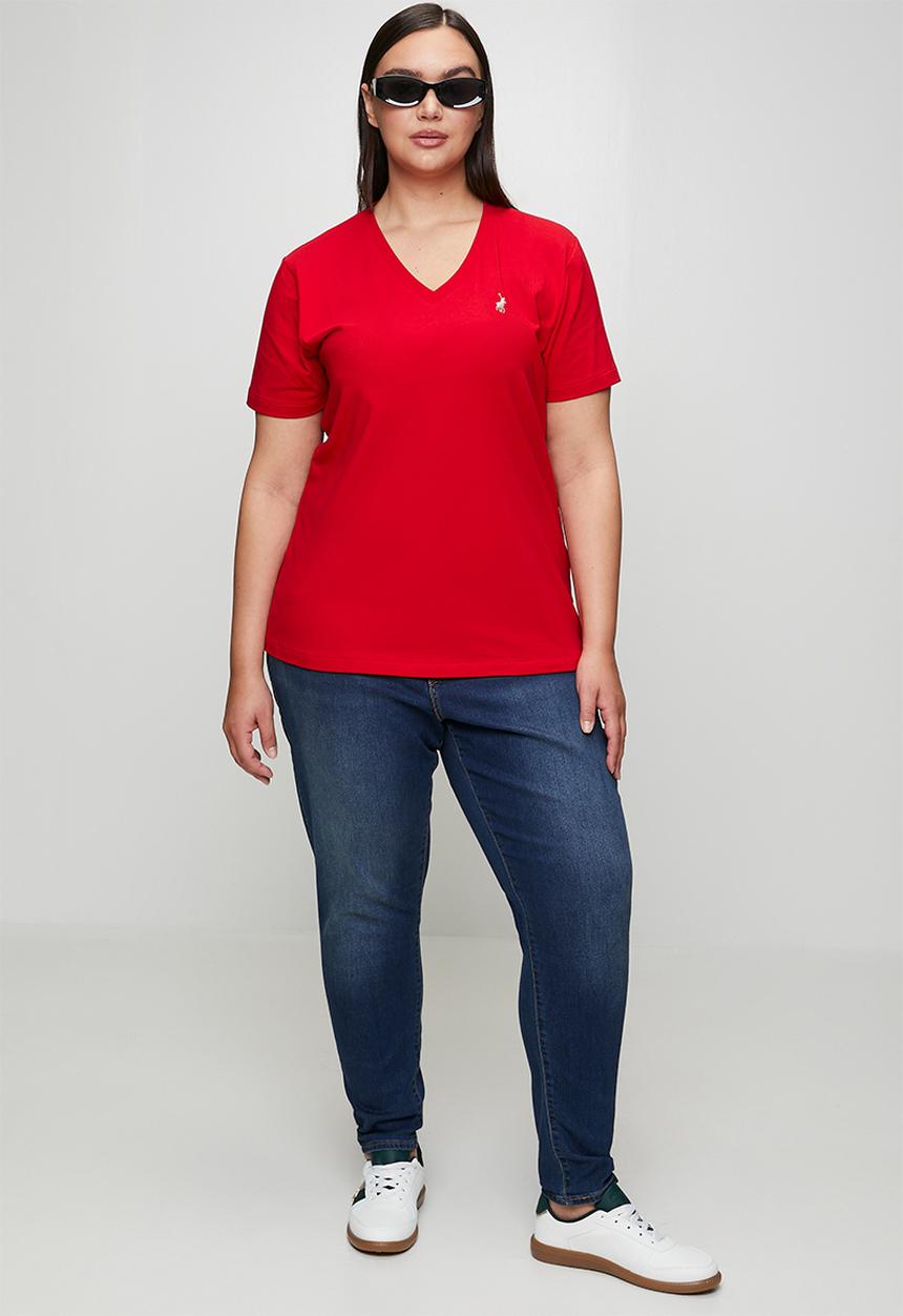 POLO - Wmn kelly short sleeve v-neck T-shirt - red