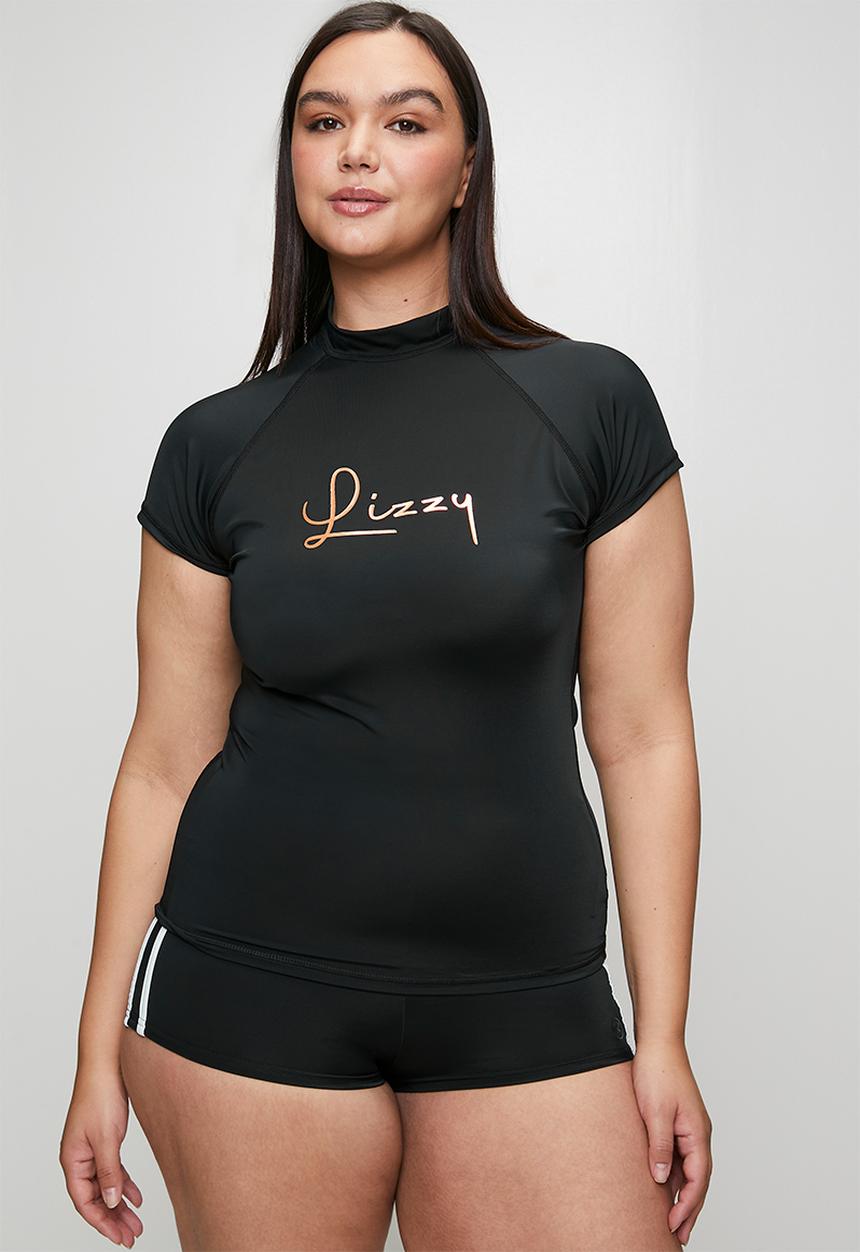 Lizzy - Plus ladies ss rashie - black