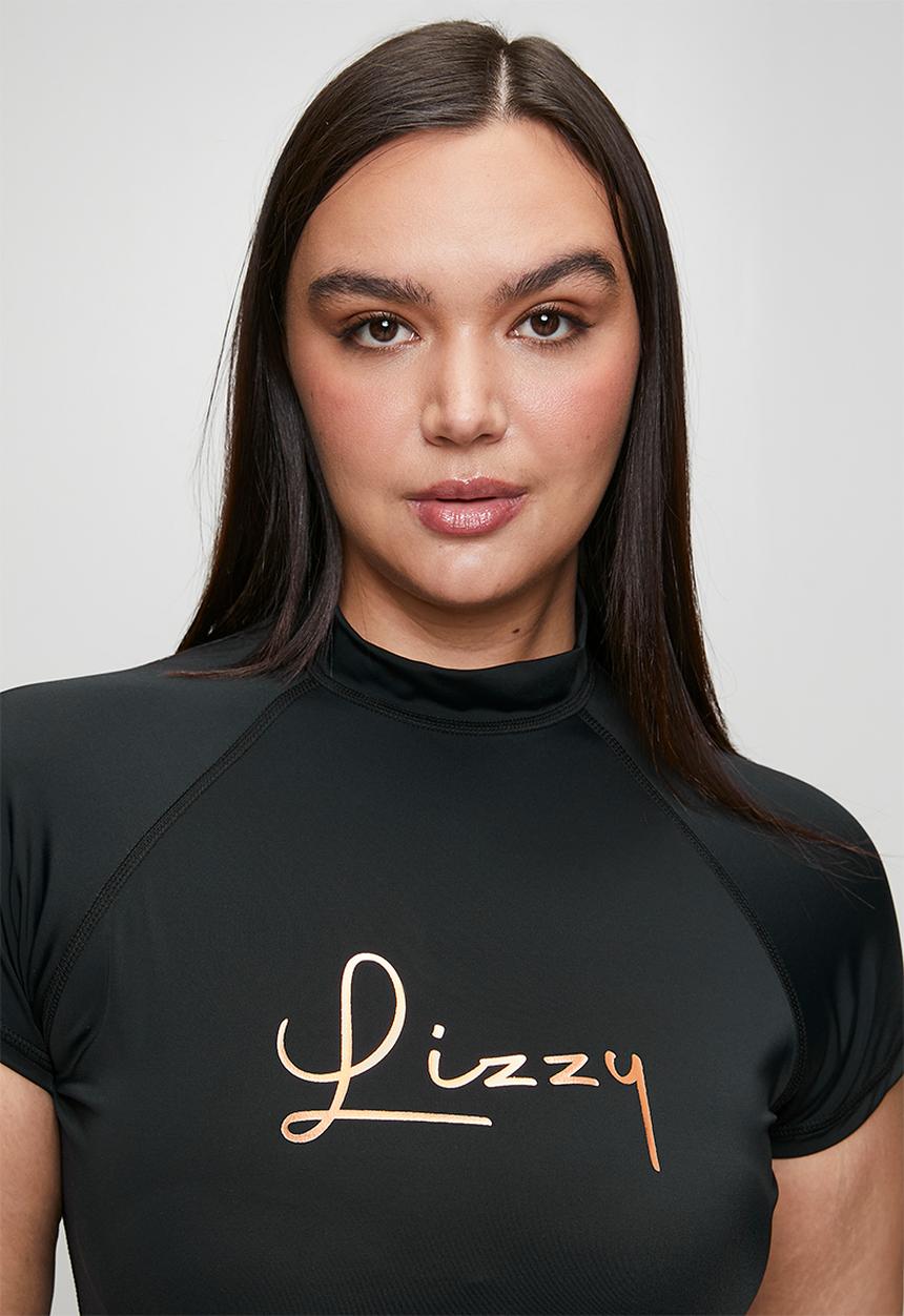 Lizzy - Plus ladies ss rashie - black
