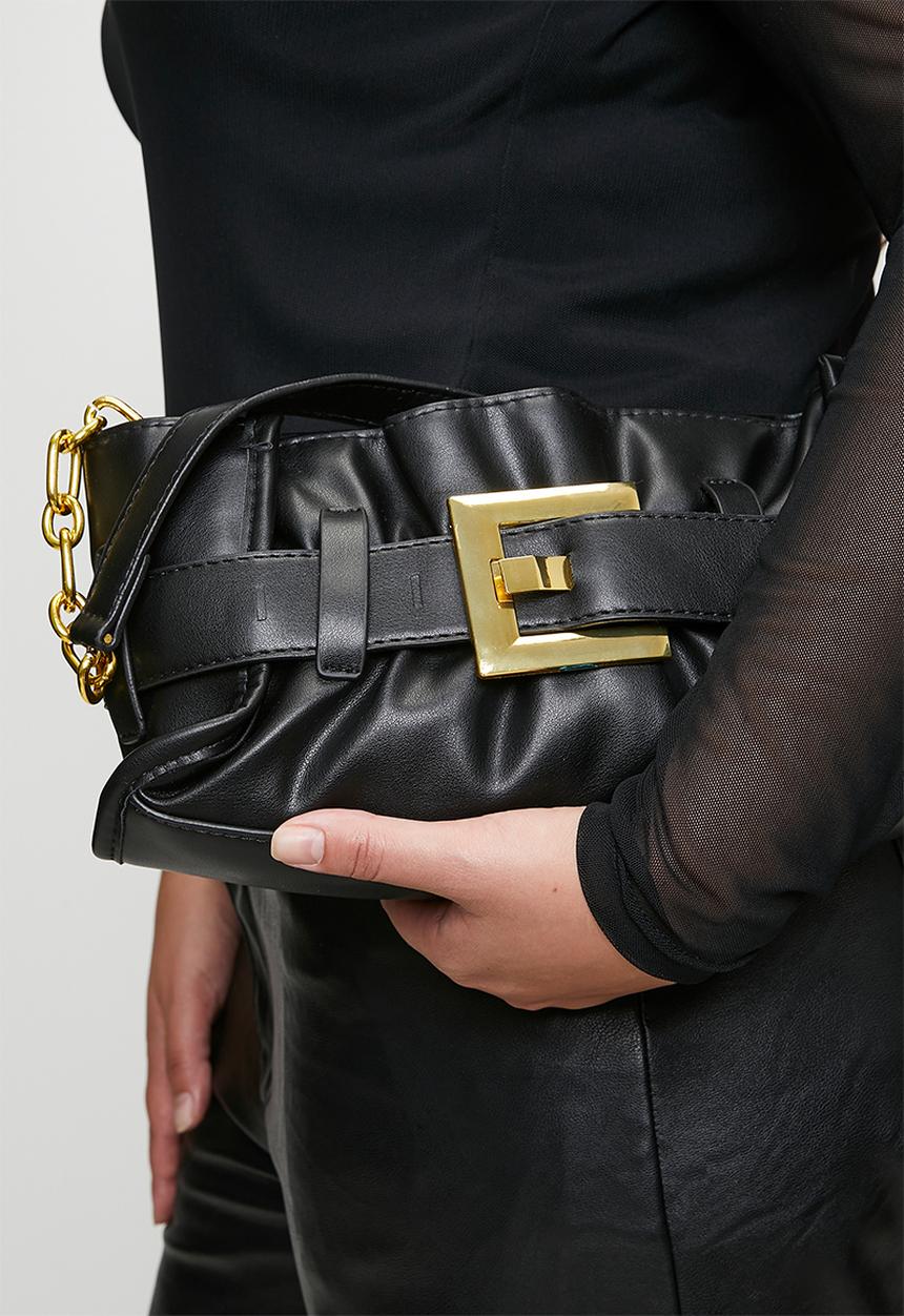 Tessa Design - Geneva-Rae Buckle Detail Tote With Gold Hardware - Black