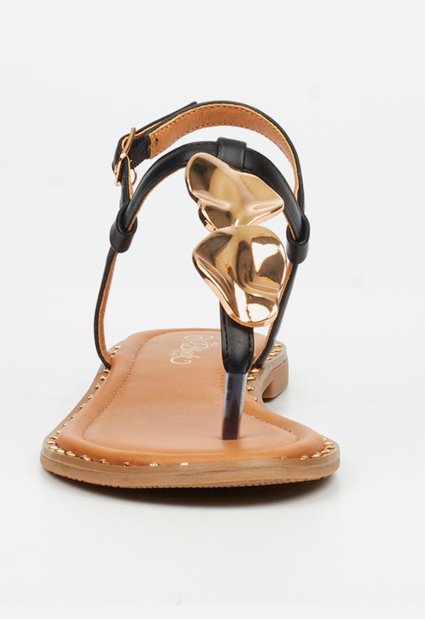 Miss Black - Alia 5 classic gold trim sandal - black