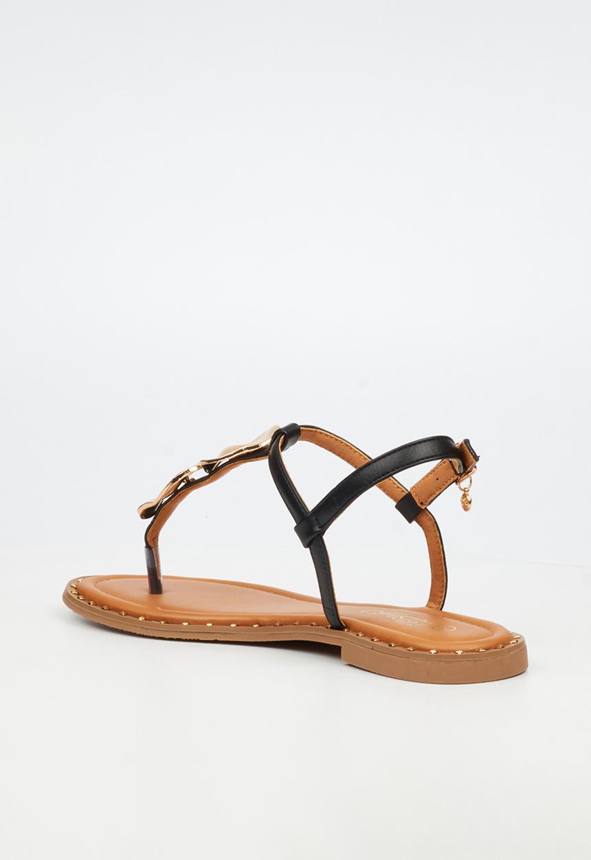 Miss Black - Alia 5 classic gold trim sandal - black