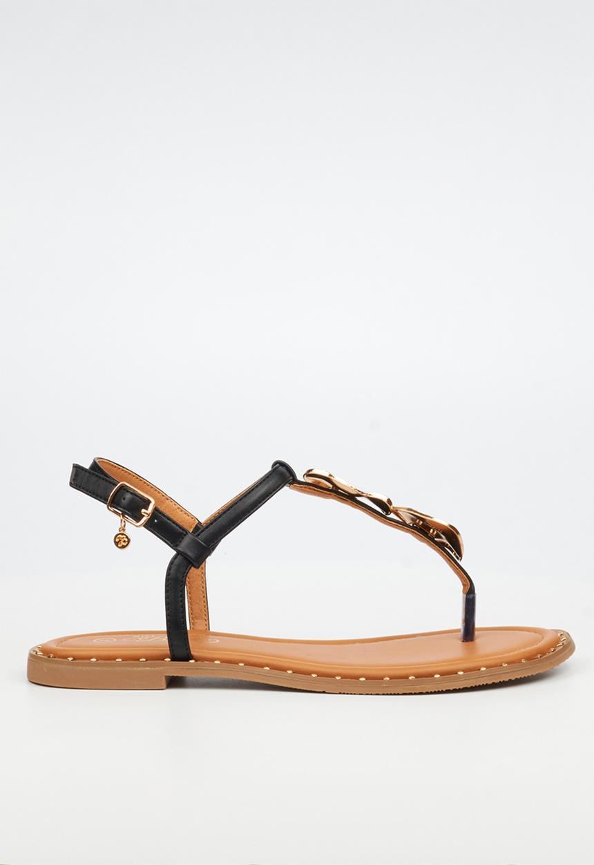 Miss Black - Alia 5 classic gold trim sandal - black
