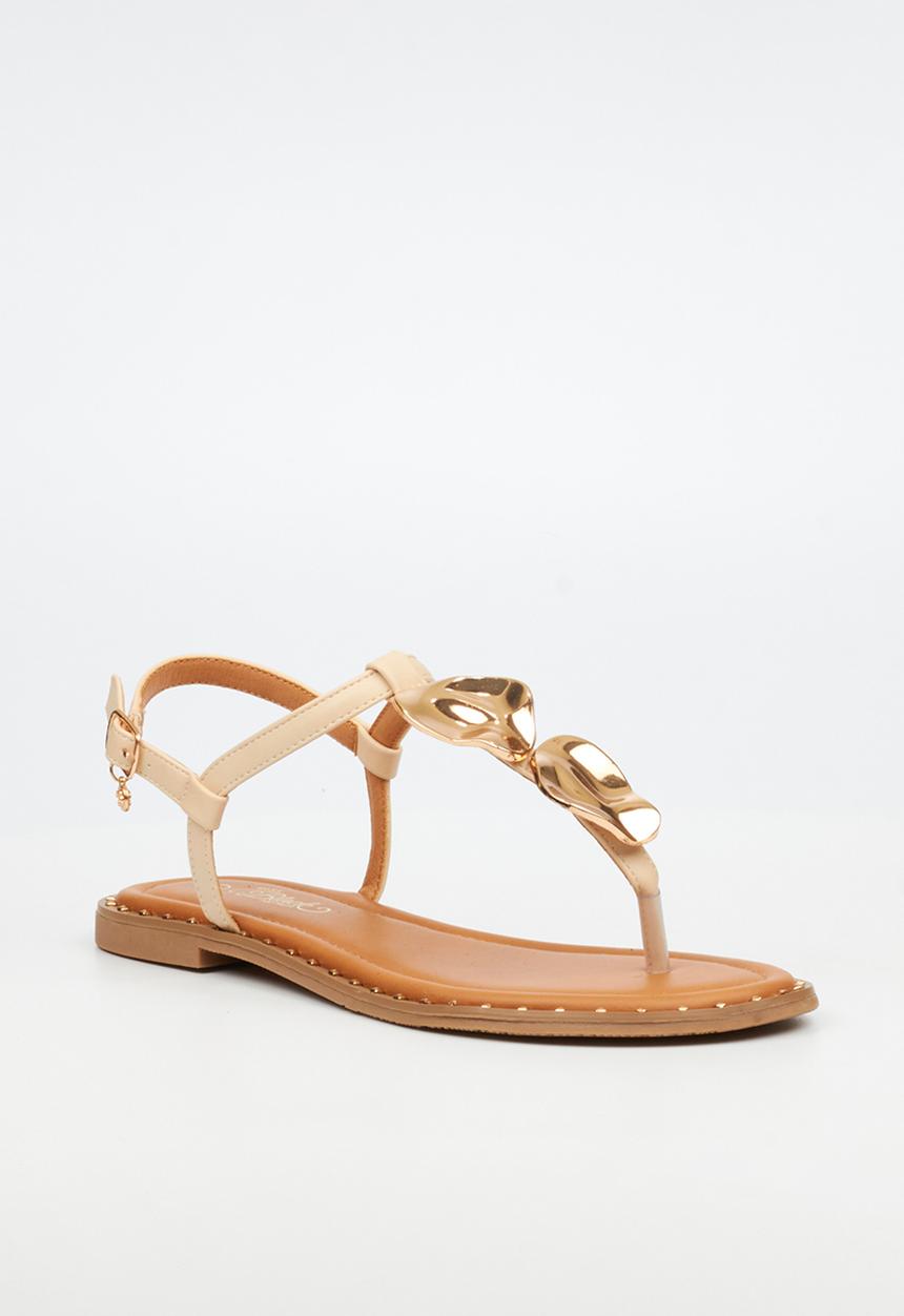 Miss Black - Alia 5 classic gold trim sandal - natural