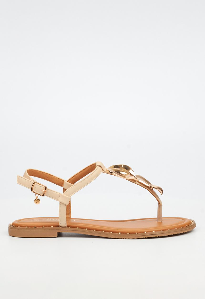 Miss Black - Alia 5 classic gold trim sandal - natural
