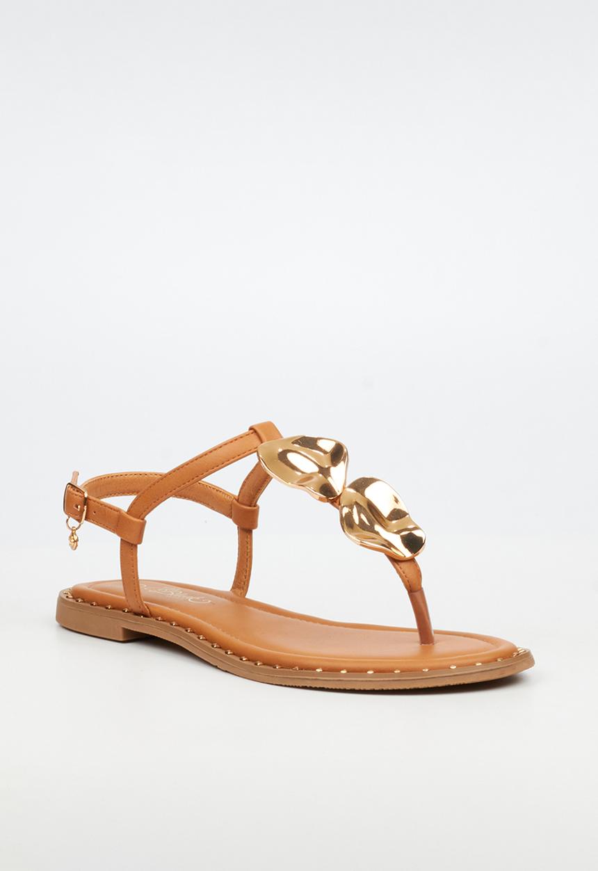 Miss Black - Alia 5 classic gold trim sandal - tan