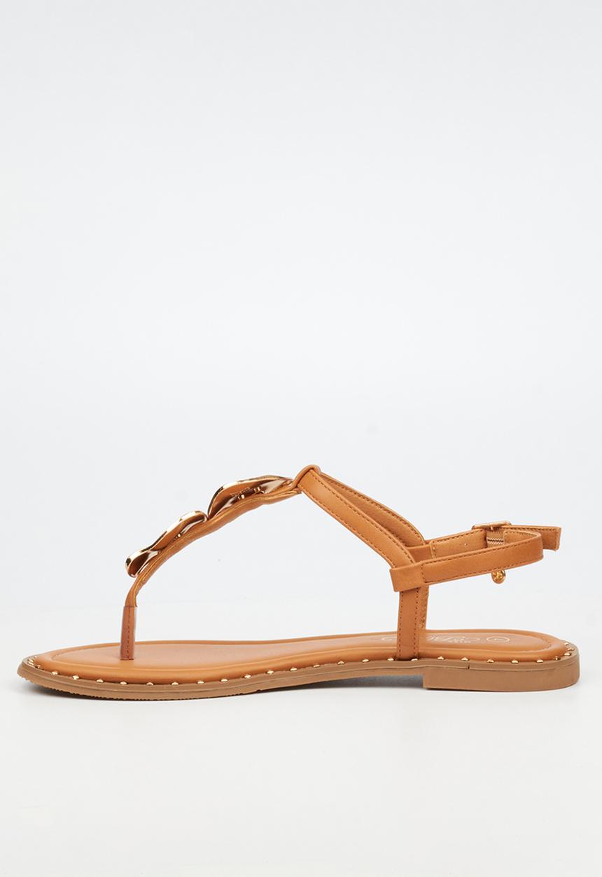 Miss Black - Alia 5 classic gold trim sandal - tan