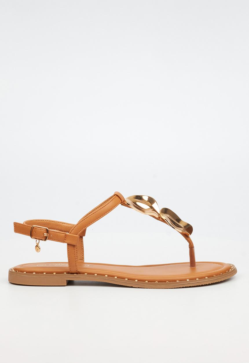 Miss Black - Alia 5 classic gold trim sandal - tan