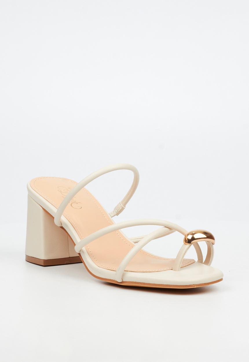 Miss Black - Bardot 10 strappy block heel - ivory