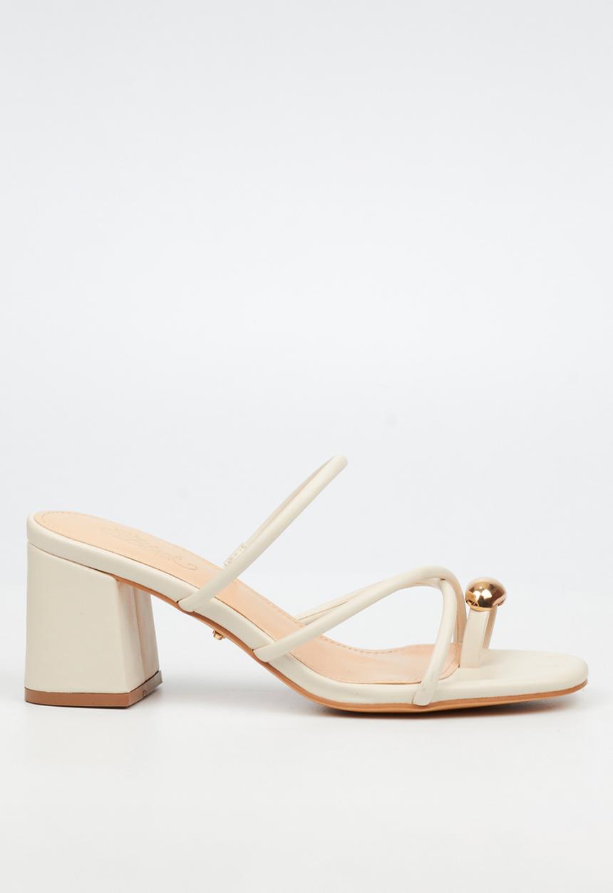 Miss Black - Bardot 10 strappy block heel - ivory