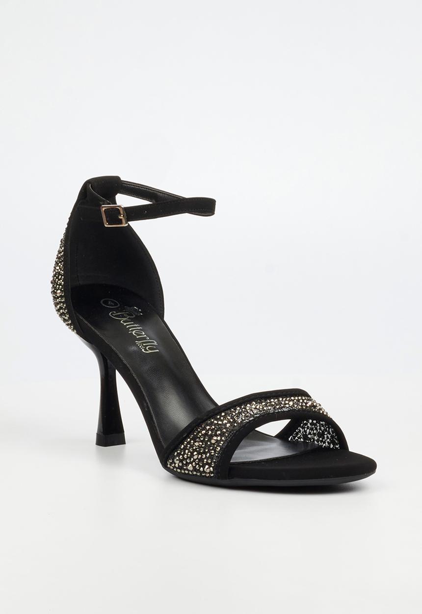 Butterfly Feet - Macie 1 rhinestone ankle strap heel - black
